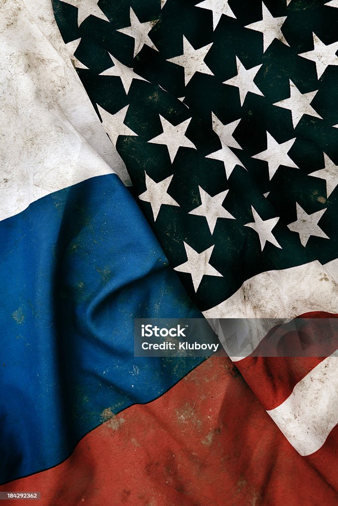 Grunge Bandeiras da República Russa e EUA - Foto de stock de Bandeira Russa royalty-free