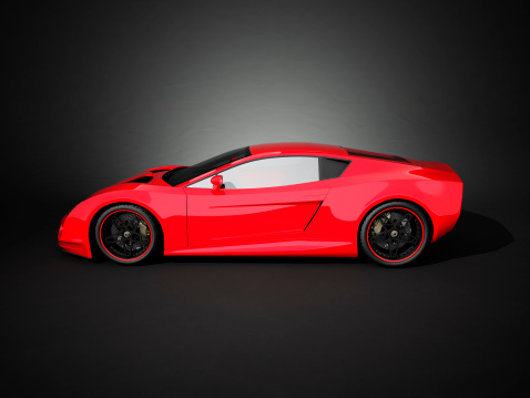 This red sport car is a concept design is made by myself. Wheel and tyre style are concept design too. This super sport car comes without any manufacture brands but looks like a modern Ferrari or Lamborghini. The image is a CGI.