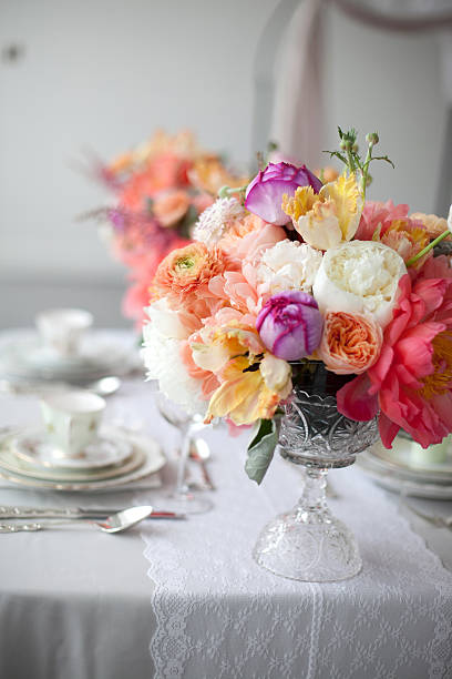 istock Table with centerpieces at a party 184292735