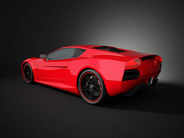 istock Red sport car on black studio background 184292983