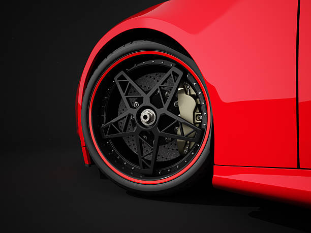 istock Red sport car on black studio background 184292993