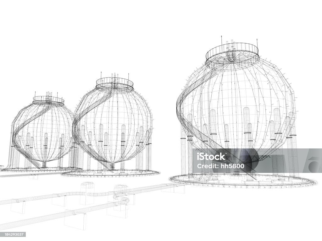 3 D arquitectura de sketches tanque de combustible - Foto de stock de Planta química libre de derechos