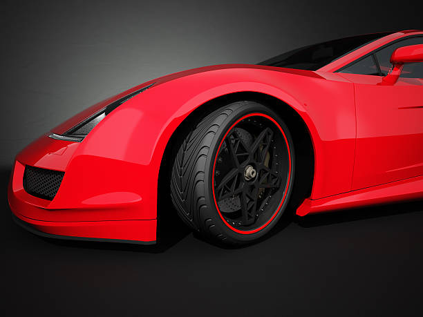 istock Red sport car on black studio background 184293423