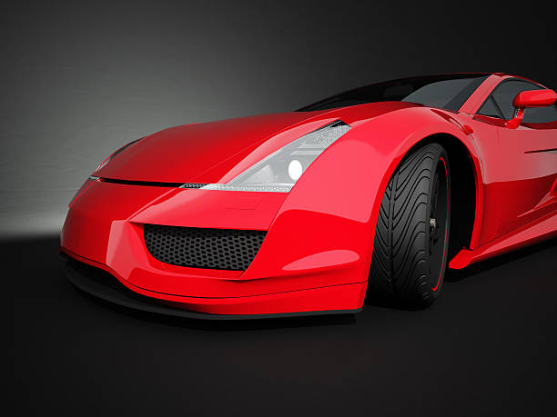 istock Red sport car on black studio background 184293425