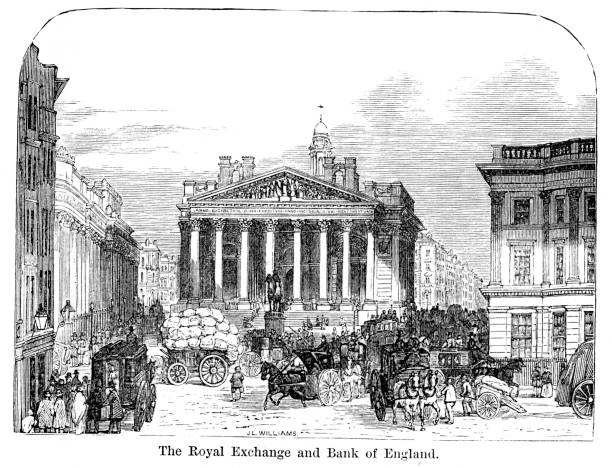 royal exchange and bank of england - bank of england stock illustrations