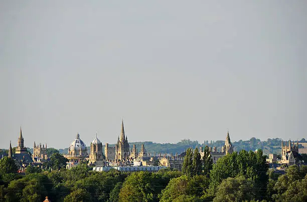 "The skyline of Oxford University cropped with open sky to give copy spaceThe golden light of sunset catches the famous 'Dreaming Spires'.England, UK"