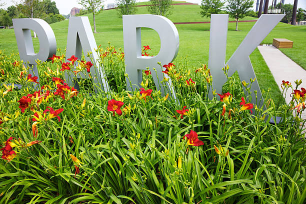 Metal Letters spelling P A R K at a city park in Minneapolis