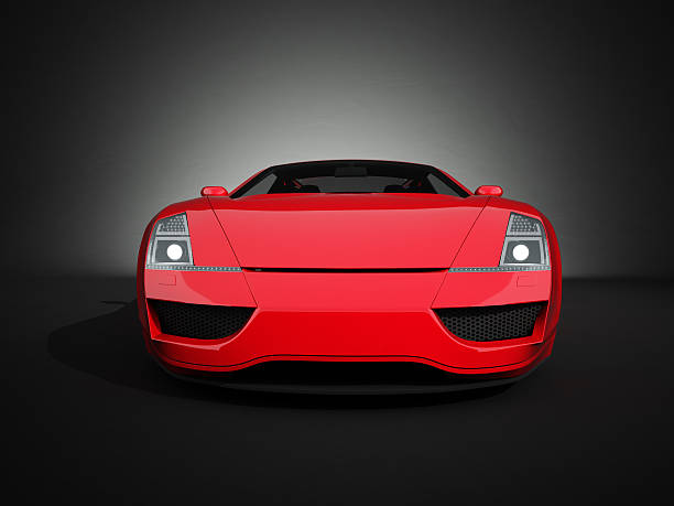 istock Red sport car on black studio background 184293986