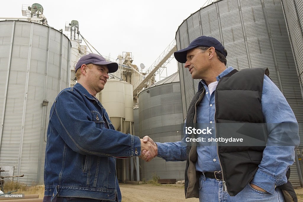 Silo de grãos aperto de mão - Royalty-free Agricultor Foto de stock