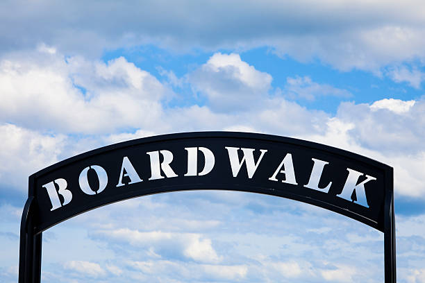istock Boardwalk sign Silhouetted against Cloudy Sky 184294525
