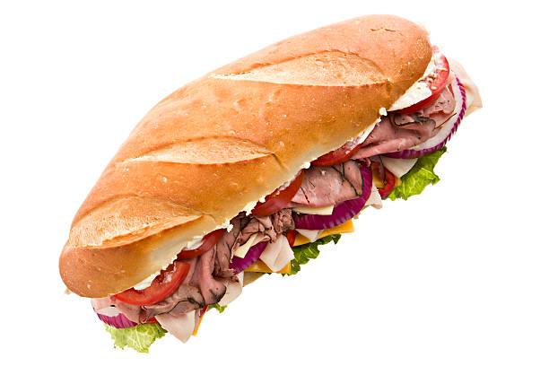 panino submarine - portion turkey sandwich close up foto e immagini stock