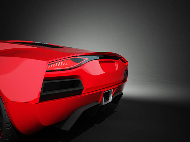 istock Red sport car on black studio background 184295052