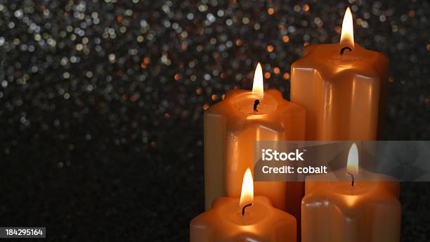 Advent Christmas Candles With Glitter Background Stock Photo - Download Image Now - Advent, Burning, Candle