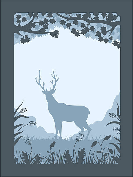 Forest landscape with deer vector art illustration