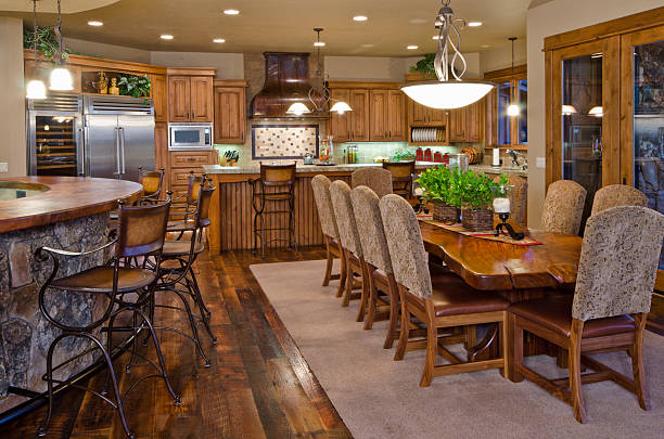 istock Modern dining room with view of kitchen 184295681