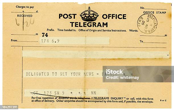 Телеграмма От Father1935 — стоковые фотографии и другие картинки Телеграмма - Телеграмма, 1930-1939, Старомодный