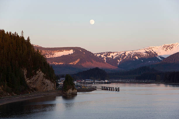 Full Moon Over Hoonah Alaska stock photo