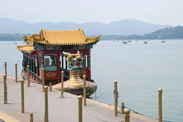 Old traditional dragon ferry boat at the Summer Palace in Beijing.