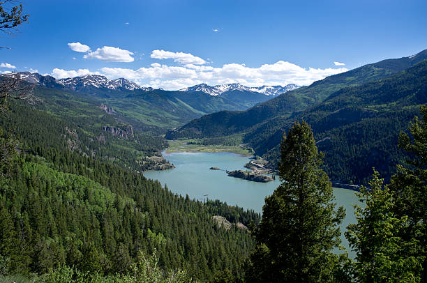 Lave Lake, nestled high among the Spanish Peaks of the Gallatin Mountain Range in the US state of Montana. Rocky Mountains scenic background with beautiful copy space.