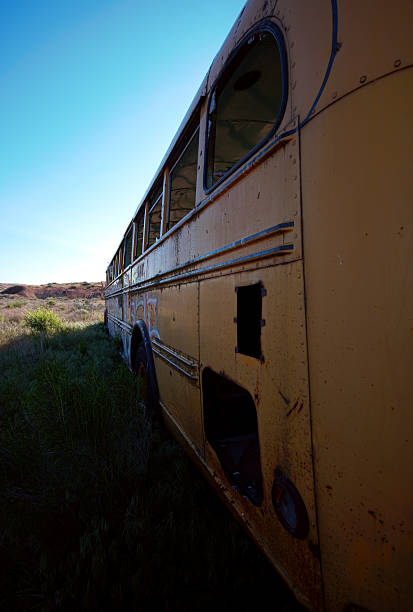 old abandonado autocarro escolar - bussing imagens e fotografias de stock