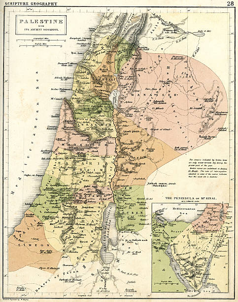 Antique map of Palestine Vintage map from 1861 of Palestine in Biblical times historical palestine photos stock illustrations
