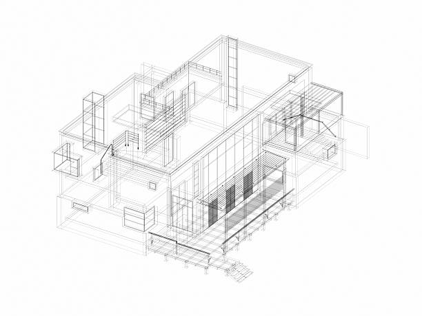 3 d desenho de arquitetura abstrata villa 2 - city urban scene planning black and white - fotografias e filmes do acervo