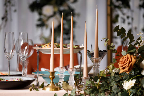 istock Festive wedding table for the newlyweds, decorated with fresh flowers 1842985656