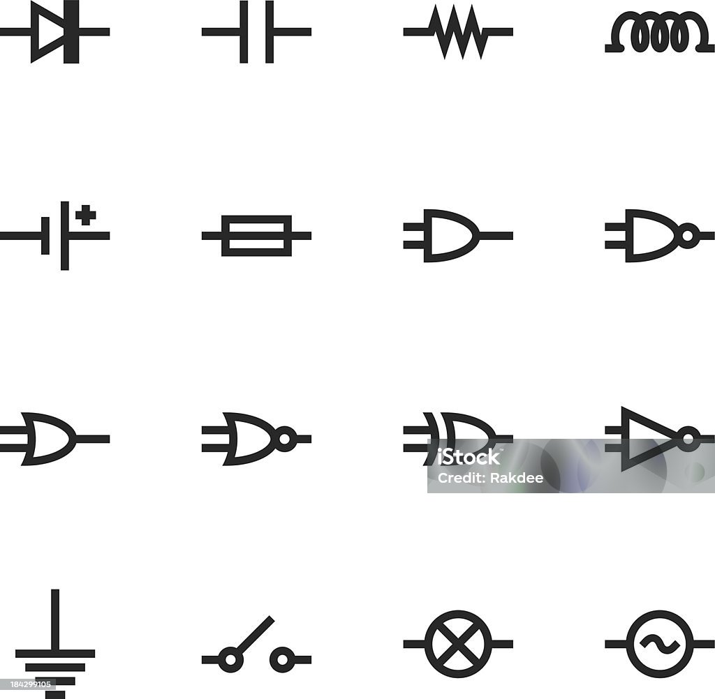 Elektronische Circuit Silhouette Icons - Lizenzfrei Elektrischer Widerstand Vektorgrafik