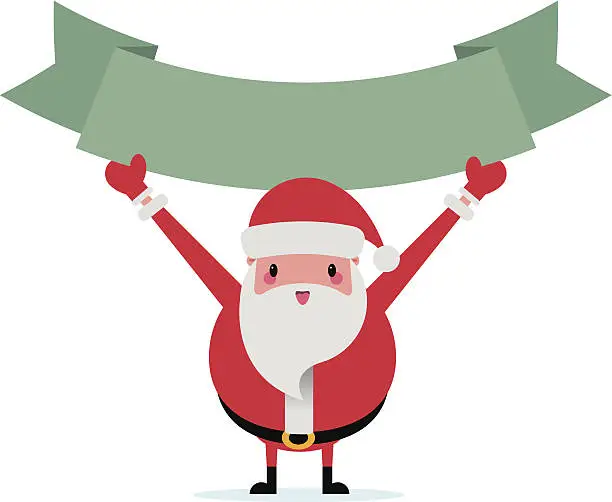 Vector illustration of cartoon Santa holding blank sign