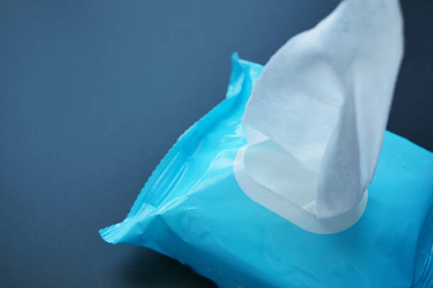 istock Cleansing wet wipes on table with copy space 1842994864
