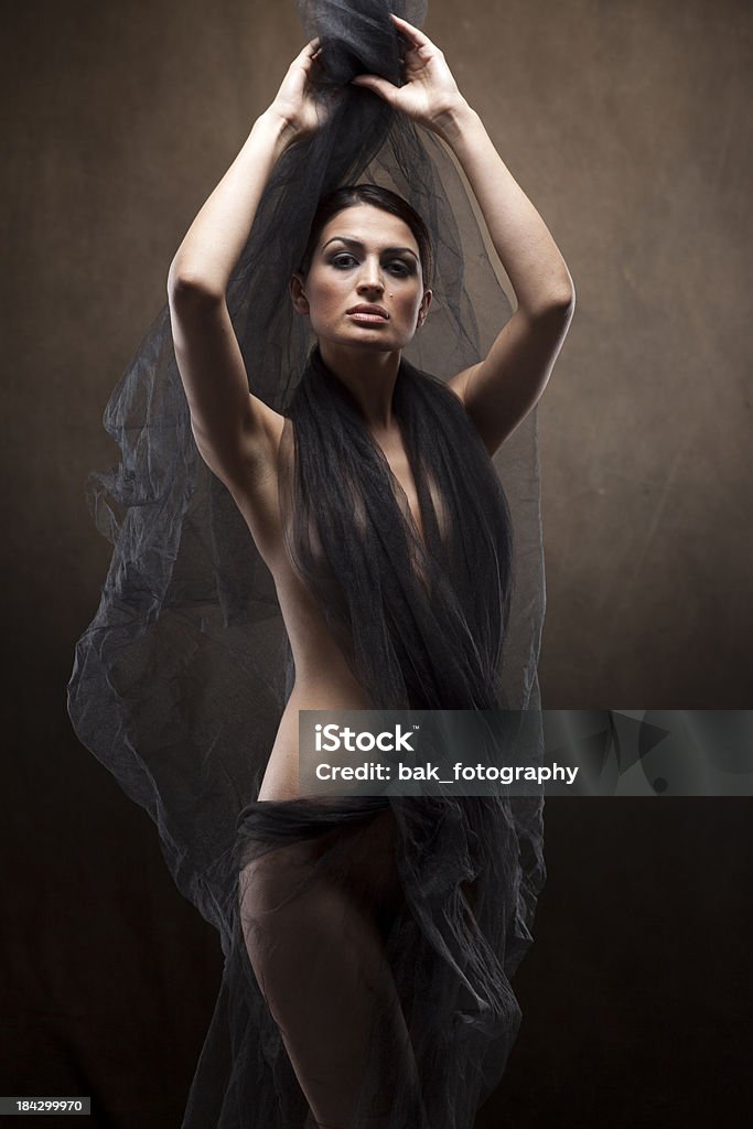 black angel woman in black tulle Adult Stock Photo