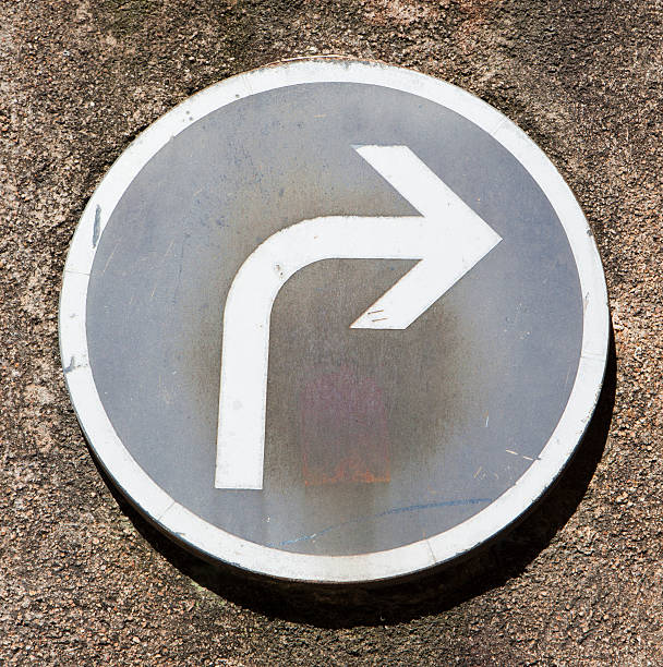 Old weathered road sign - only right turn