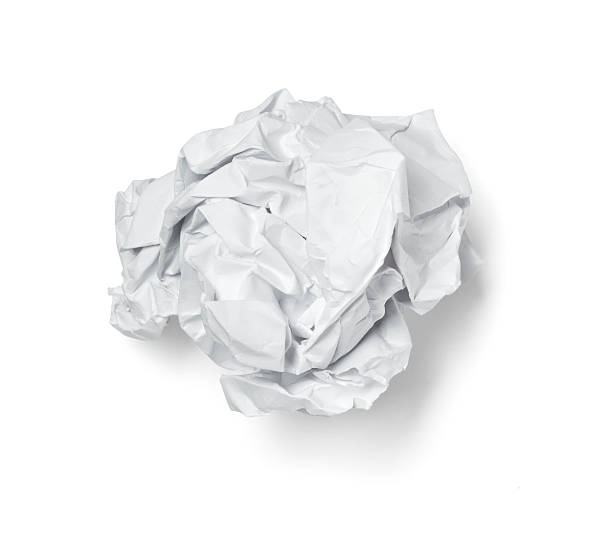 Paper ball "One white scrunched up paper ball isolated on a white background, with a soft drop shadow. Clipping path included." crumpled paper ball stock pictures, royalty-free photos & images