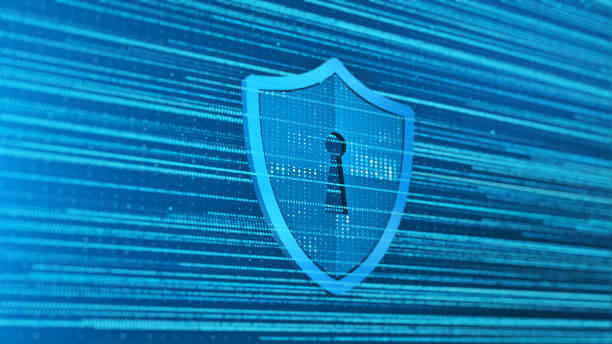 Shield Icon of Cyber Security. Digital Data Network Protection stock photo