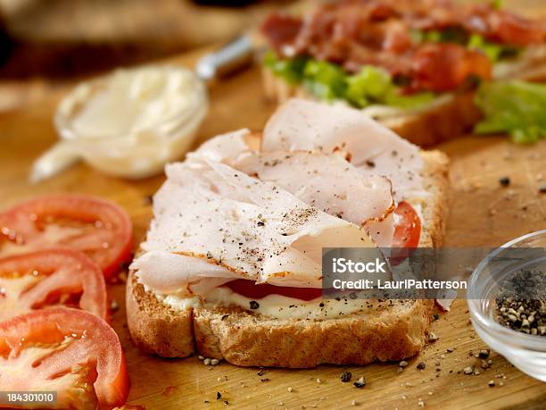 Preparación De Un Sándwich De Sándwiches Turquía Foto de stock y más banco de imágenes de Abierto - Abierto, Bocadillo abierto, Mayo - Condado de Lafayette