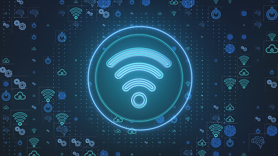 Wifi symbol in a circle on abstract