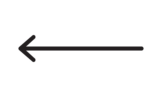 Straight long arrow, left thin line, black cursor, horizontal element, thick pointer vector icon isolated on white background. Simple illustration