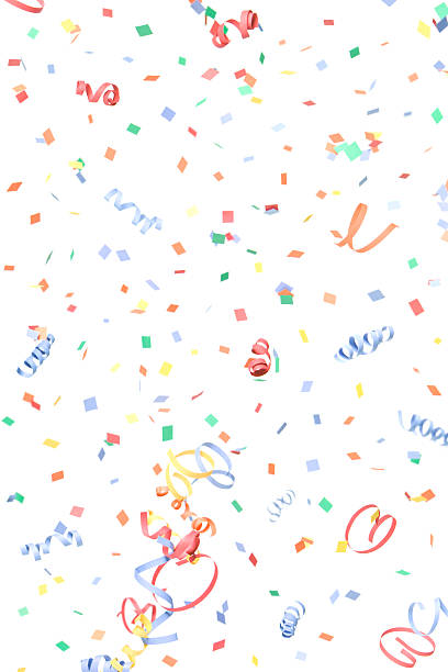 Paper Confetti and Streamers Falling, Isolated on White  streamers and confetti stock pictures, royalty-free photos & images