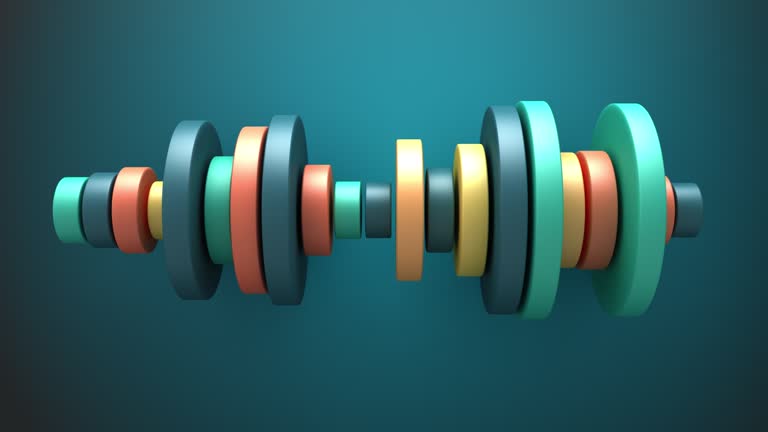 Seamless loop motion. Abstract wavy flow shape with multicolor circles.  3d render isolated on the color background