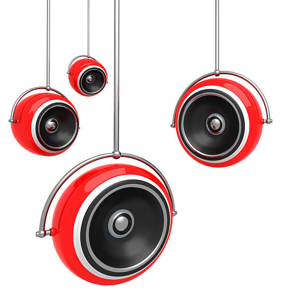istock Hanging red speakers isolated on white 184301939
