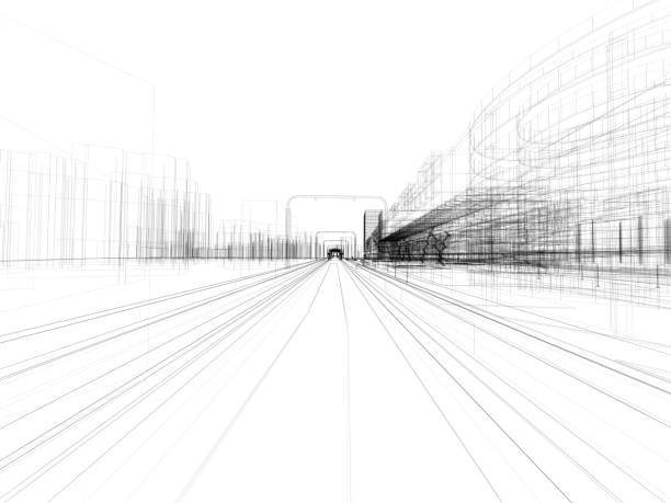 3 d abstrato arquitetura - city urban scene planning black and white - fotografias e filmes do acervo