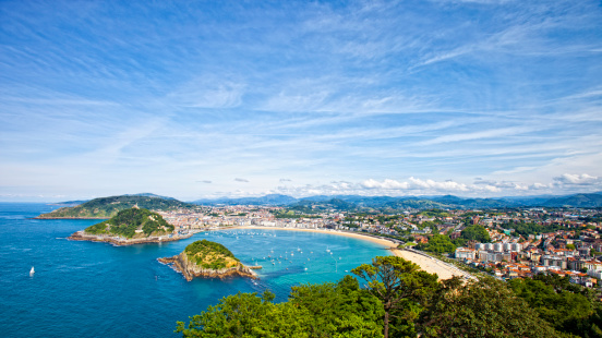 San Sebastian panorama with town, beaches and islands.