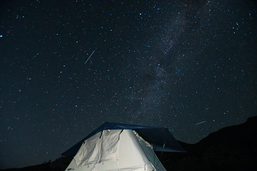 Rooftop tent with a sky full of stars in the background