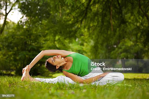 Mujer Joven Haciendo Ejercicio Al Aire Libre De Yoga Foto de stock y más banco de imágenes de Actividades recreativas