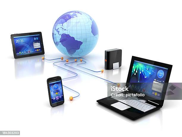 Sync Or Connect Devices Stock Photo - Download Image Now - Computer Network, Hard Drive, White Background