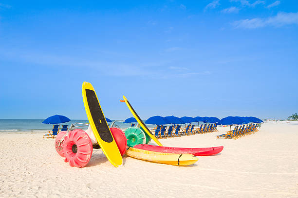 istock Beach with Water Bikes and Surf Boards 184303245