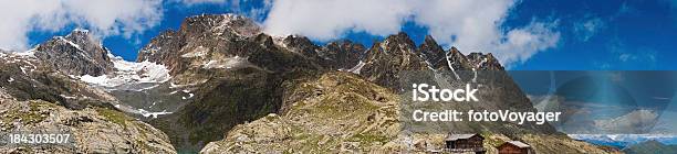 Alpine Peaks Mountain Refuge Panorama France Stock Photo - Download Image Now - European Alps, Lake Blanc, Mountain Pass