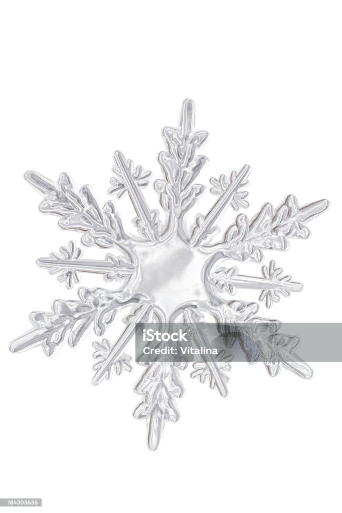 Clear plastic looking icy snowflake Isolated on white. Snowflake Shape Stock Photo
