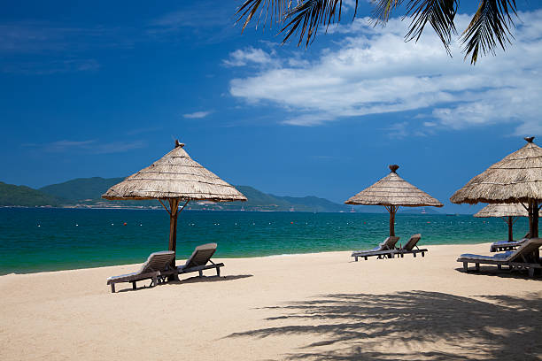 Tropical holidays on Nha Trang beach, Vietnam stock photo
