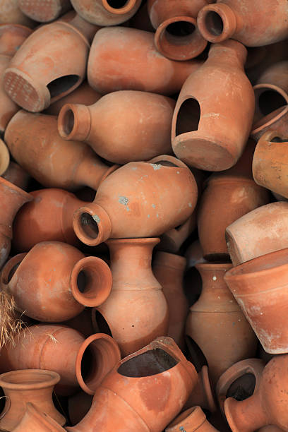 Pottery Turkish Handmade Pots In A Bazaar in The Cappadocia. persian pottery stock pictures, royalty-free photos & images